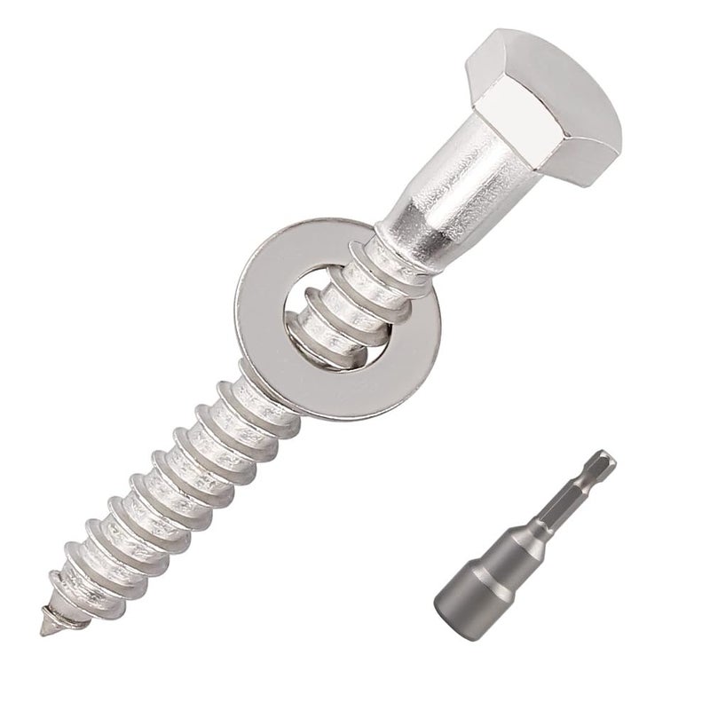 RoyceMart 10-Sets 5/16 x 3 Hex Head Lag Screws & Flat Washers, Heavy Duty Lag Wood Screws, 304 Stainless Steel (18-8), 5/16" Bolt - Image 1